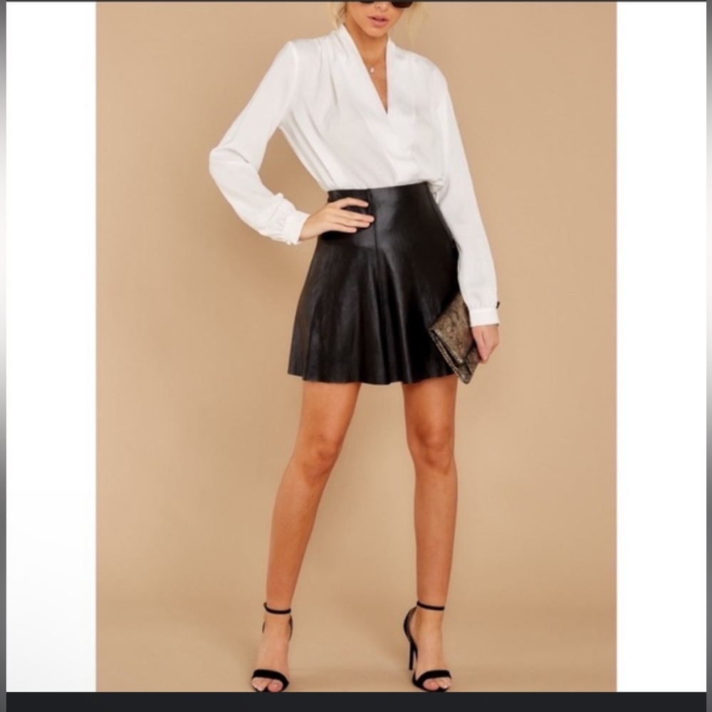 SPANX Black Leather Skater Skirt